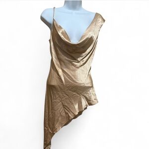 DO+BE Champagne Asymmetrical Y2K  Satin Top